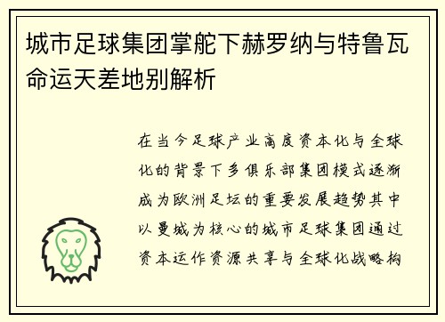 城市足球集团掌舵下赫罗纳与特鲁瓦命运天差地别解析