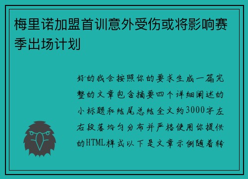 梅里诺加盟首训意外受伤或将影响赛季出场计划
